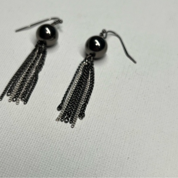 Vintage Black and Silver Tassel Hook Earrings - Picture 3 of 5
